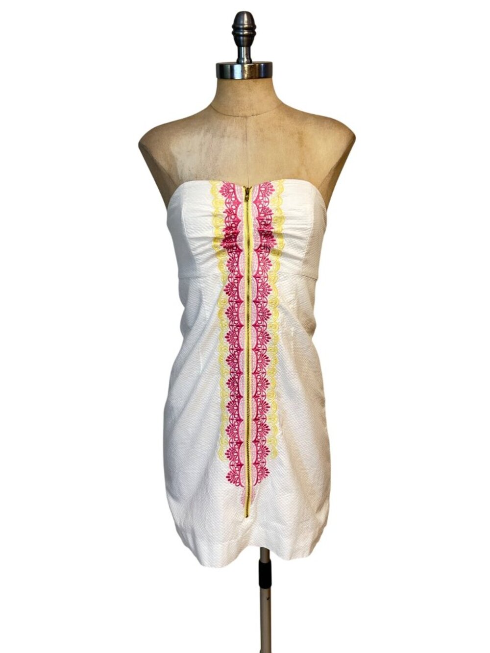 Lilly Pulitzer White Strapless Dress with Pink and Yellow Trim - Picture 4 of 8